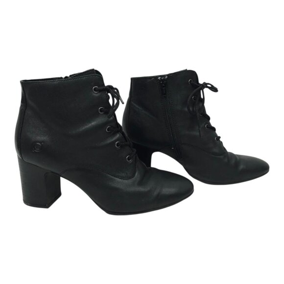 Born Ankle Boots Womens 9.5 M Leather Block Heel Side Zip Lace Up Black F56003 - Picture 12 of 16